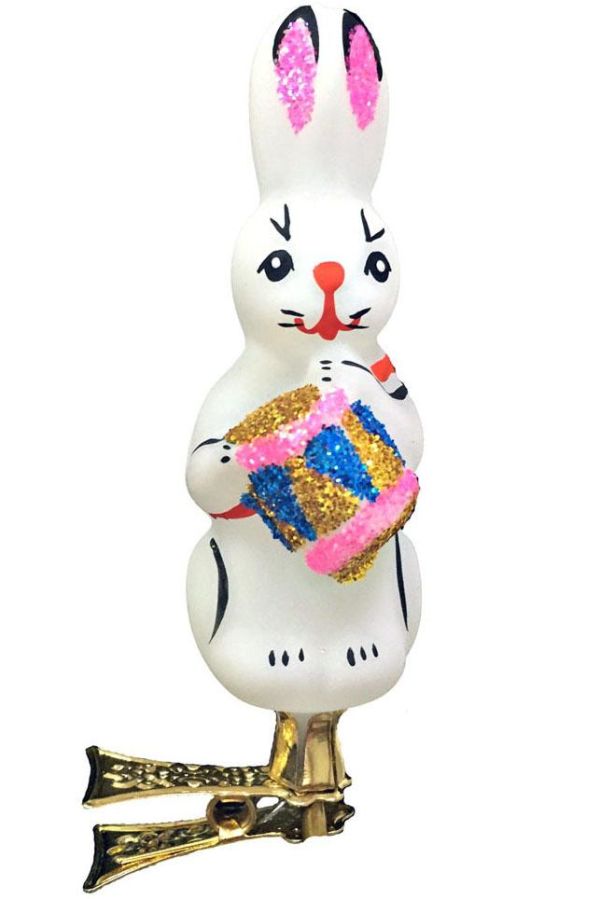 Елочная игрушка Зайчик с барабаном С694